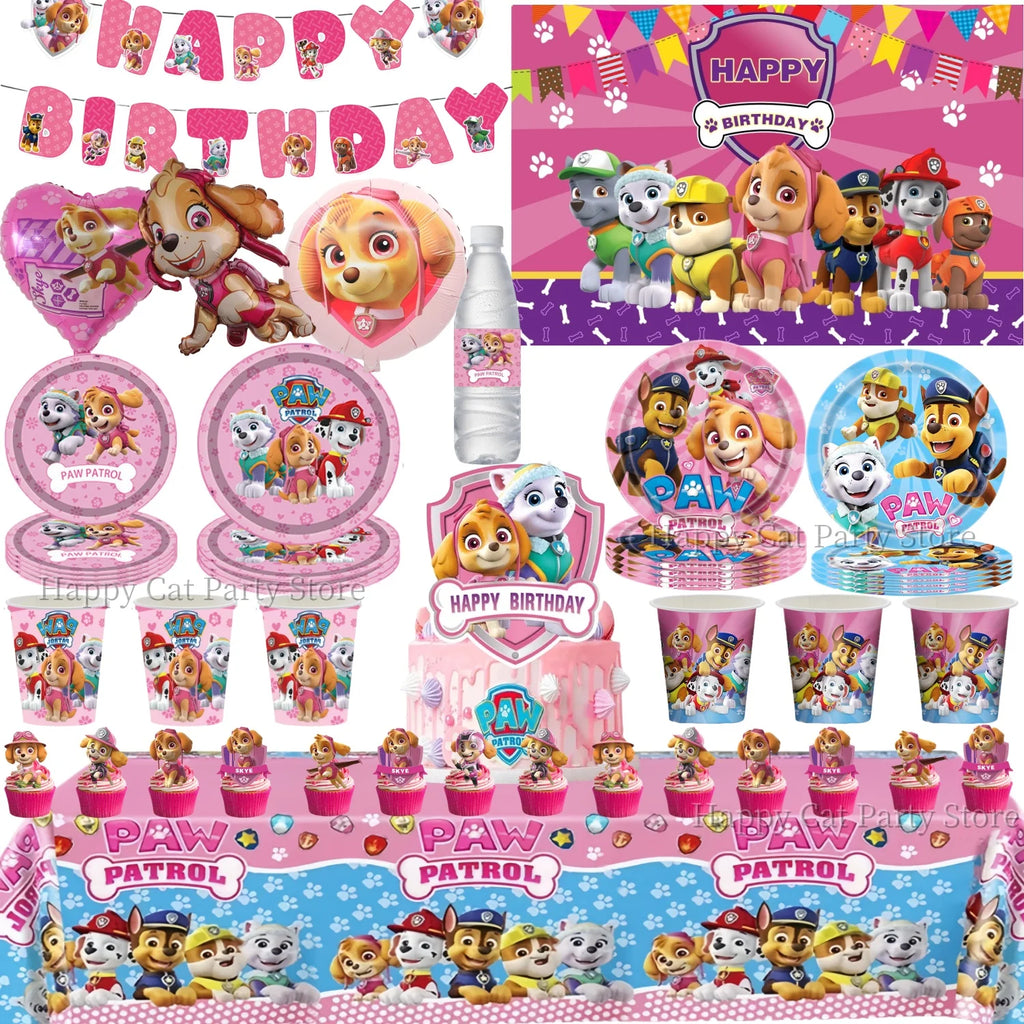 Paw Patrol Birthday Party Decor Dog Skye Disposable Tableware Tablecloth Cup Plate Baby Shower Kids Gift Girl Boy Party Supplies