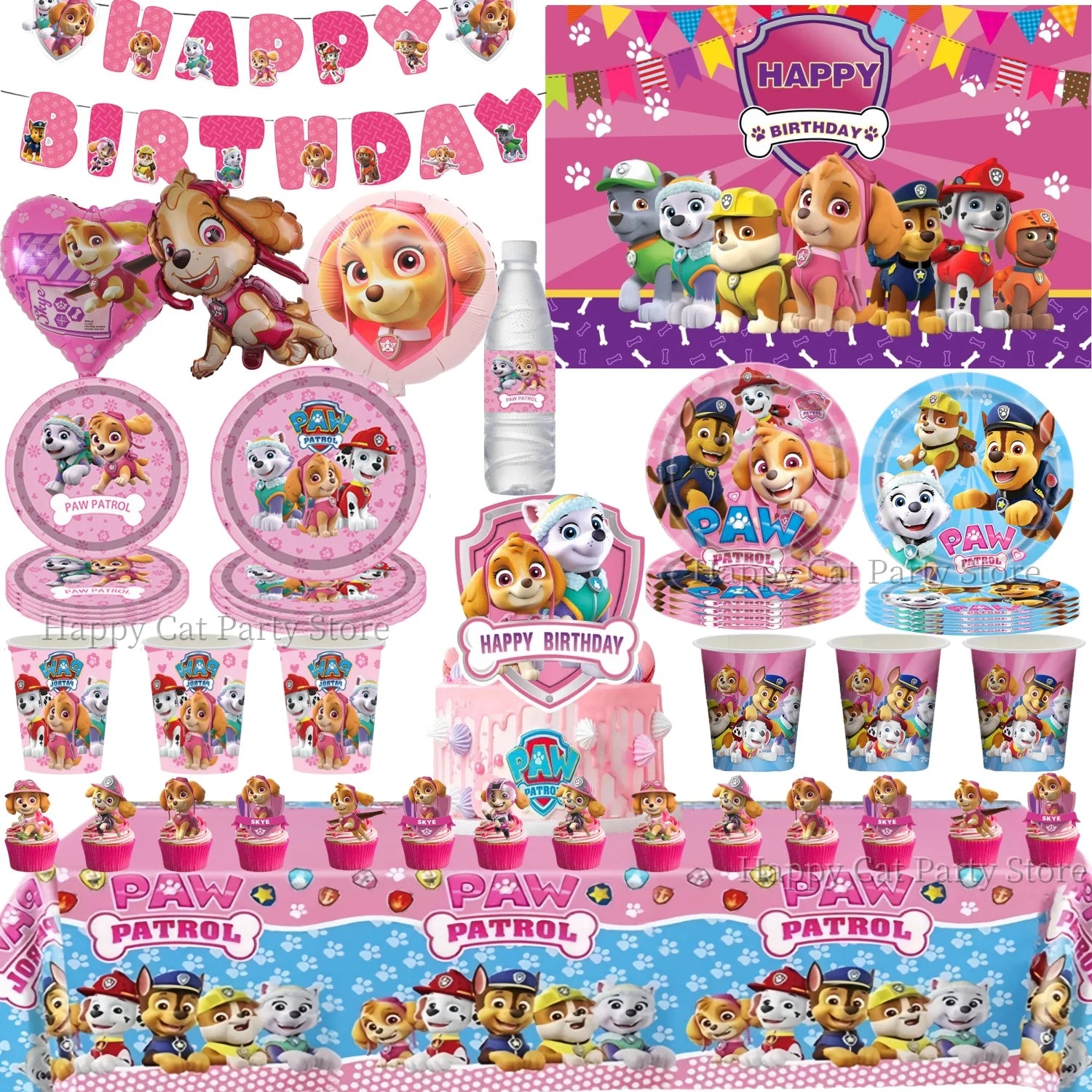 Paw Patrol Birthday Party Decor Dog Skye Disposable Tableware Tablecloth Cup Plate Baby Shower Kids Gift Girl Boy Party Supplies