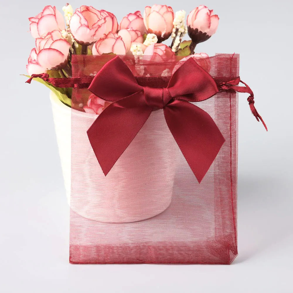 10/20/50pcs/lot New Organza Gift Bag Bowknot Christmas Party Wedding Candy Bags Exquisite Jewelry Packing Drawstring Pouch