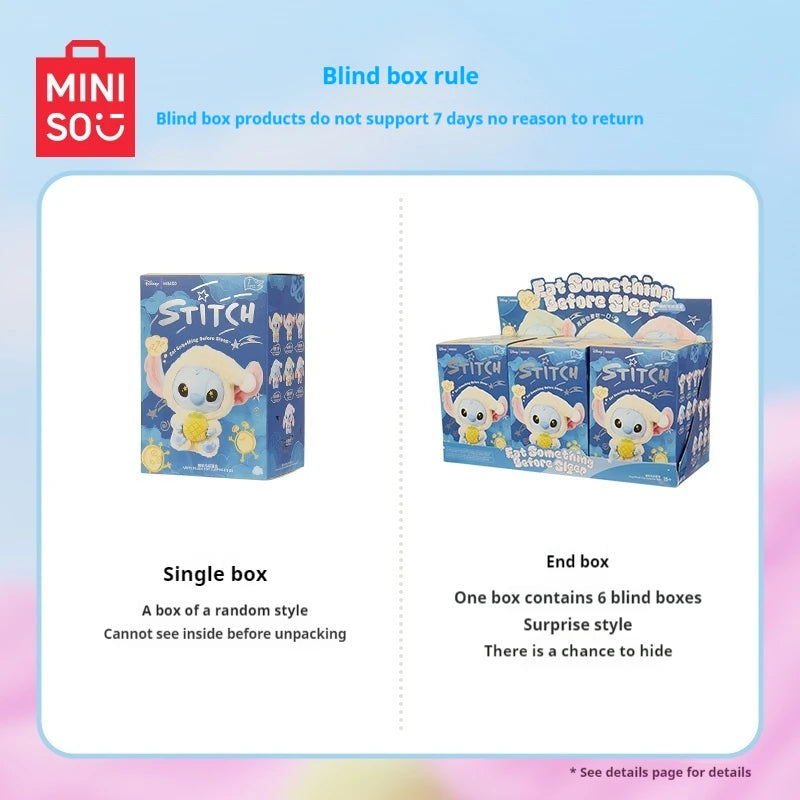 Miniso Stitch Eat Something Before Sleep Series Blind Box Plush Vinyl Toys Cute Doll Replica Mystery Box Bag Pendant Decor Gift