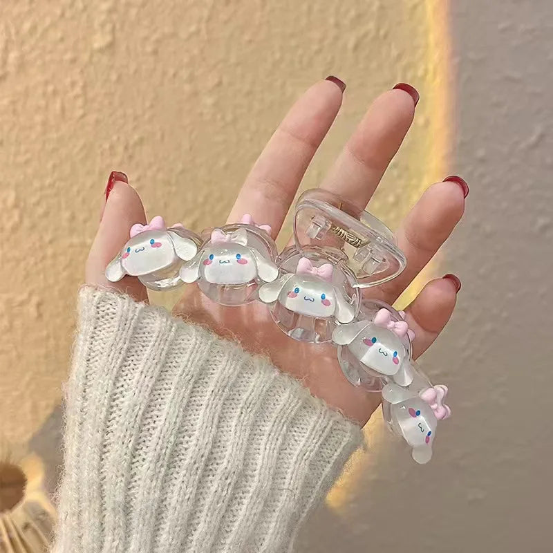 Sanrio Japanese Glitter Hair Claws Crystal Clear Ponytail Clips with Anime Charm Kawaii Hair Accessories Non-Slip Barrettes