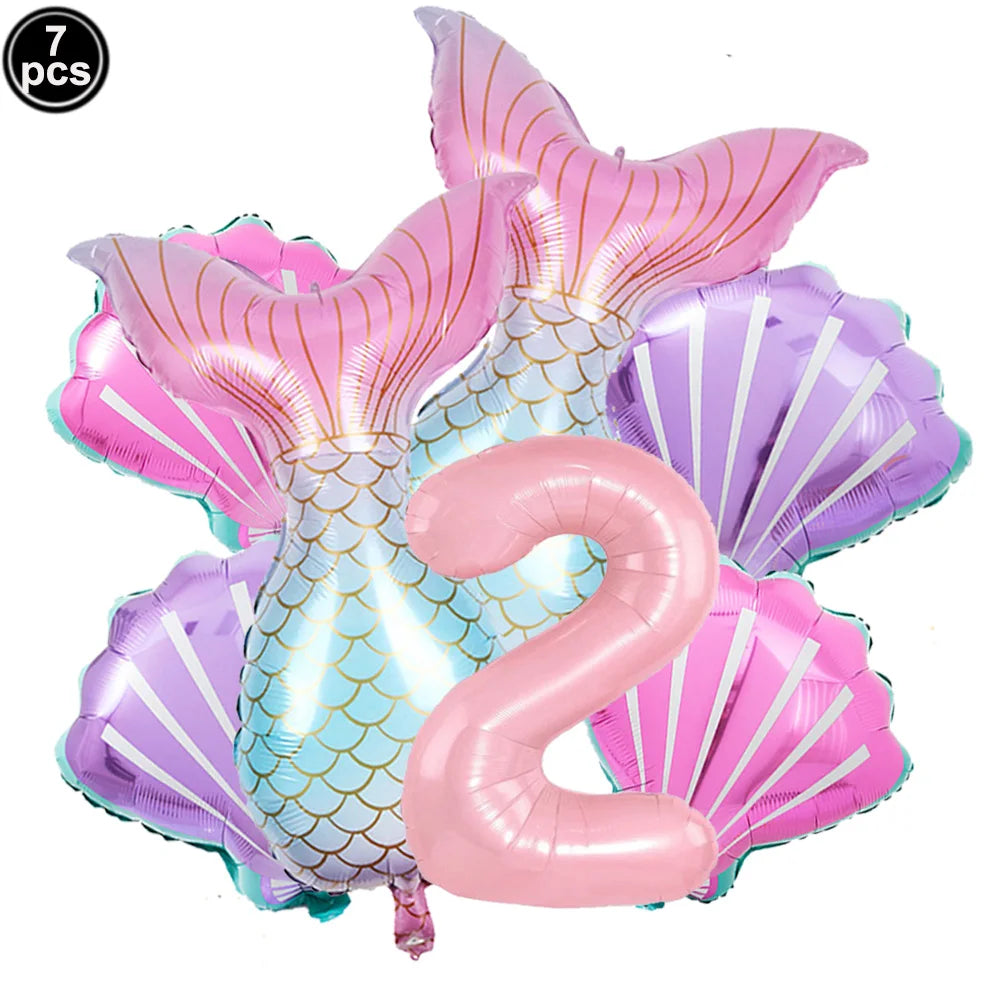 Mermaid Birthday Decorations 7 Pcs Mermaid Foil Balloon Mermaid Tail Balloon Mermaid Decor for 1st-9th Birthday Party Baby Showe
