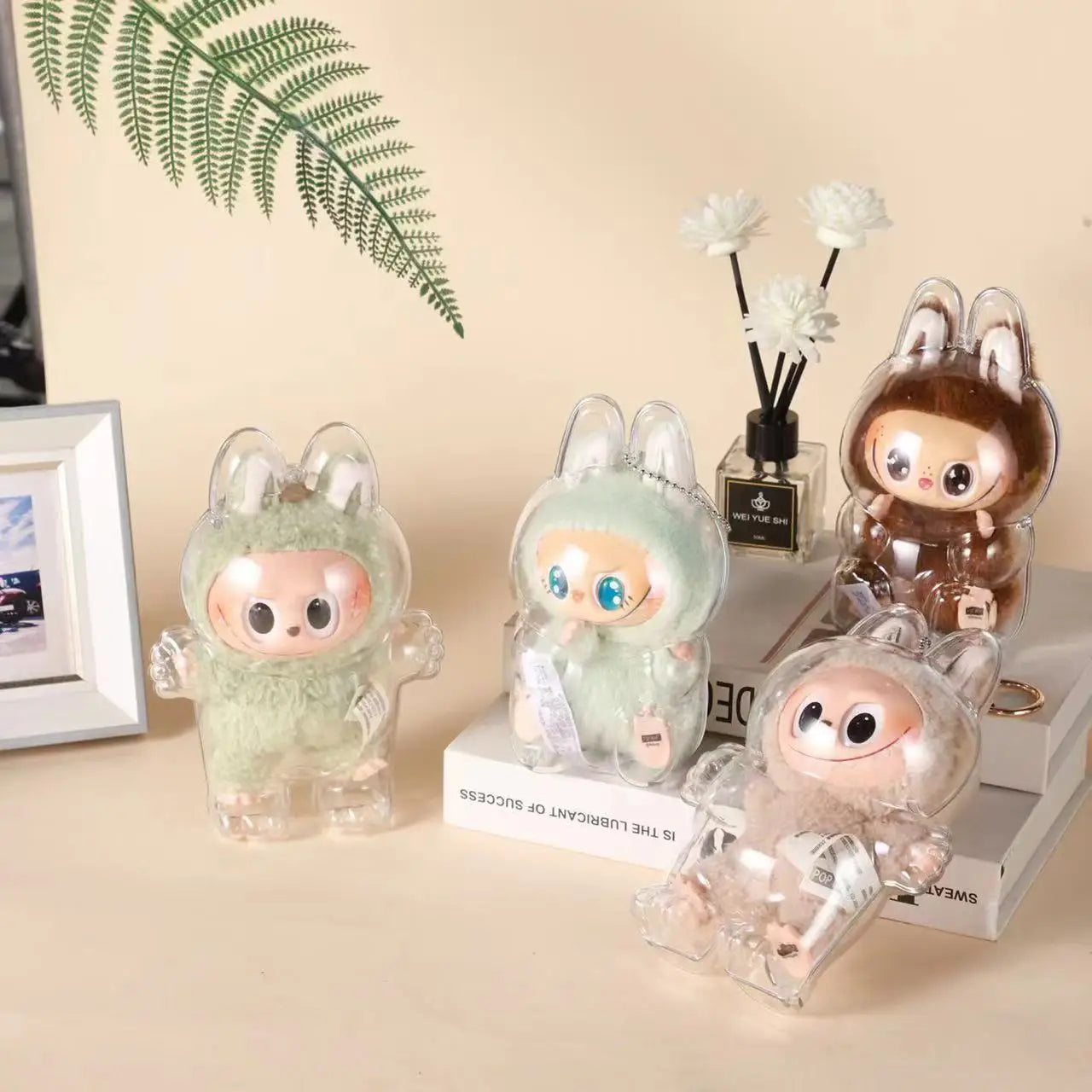 Labubu Case Sitting Party Transparent Protective Shell Dust Cover Protect Knapsack Hanging Decorations Christmas Gift Kids Toy