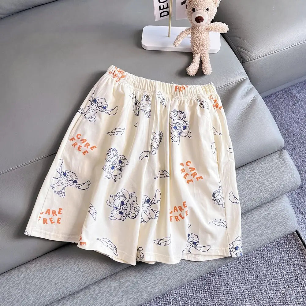 Cartoon Stitch Korean version ins couple pajamas, cute personality, comfortable summer cotton shorts, cardigan, loungewear set