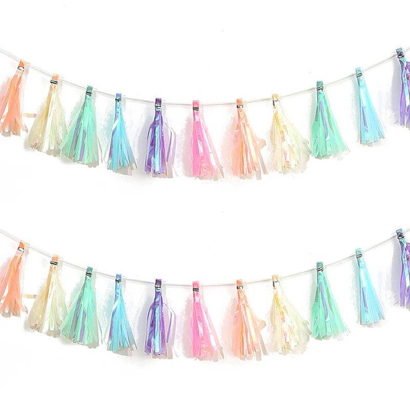 12pcs/set Colorful Tassel String Birthday Party Tassel Garland Hanging Ornament Wedding Supplies Unicorn Mermaid Party DIY Decor