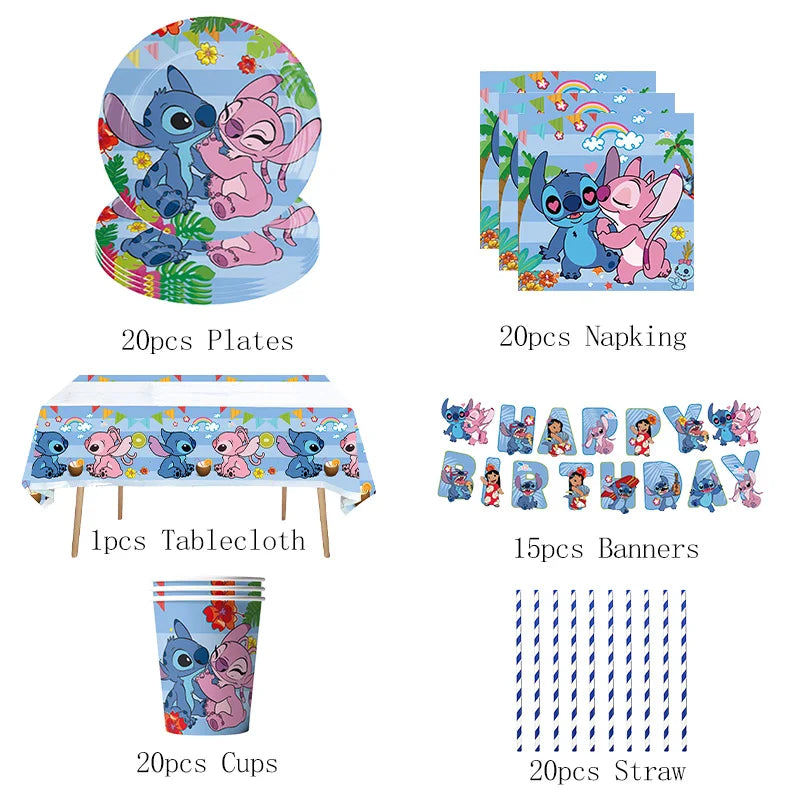 Stitch Birthday Decoration Supplies Disposable Tableware Kit Lilo and Stitch Birthday Party Cups Plates Tablecloth Supplies