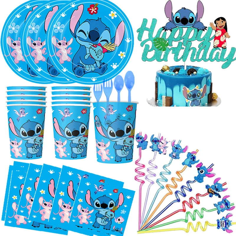 Lilo and Stitch Birthday Decorations Tableware Paper Cups Plate Napkins Cake Topper Balloons Birthday Decor Party Supplies Gift