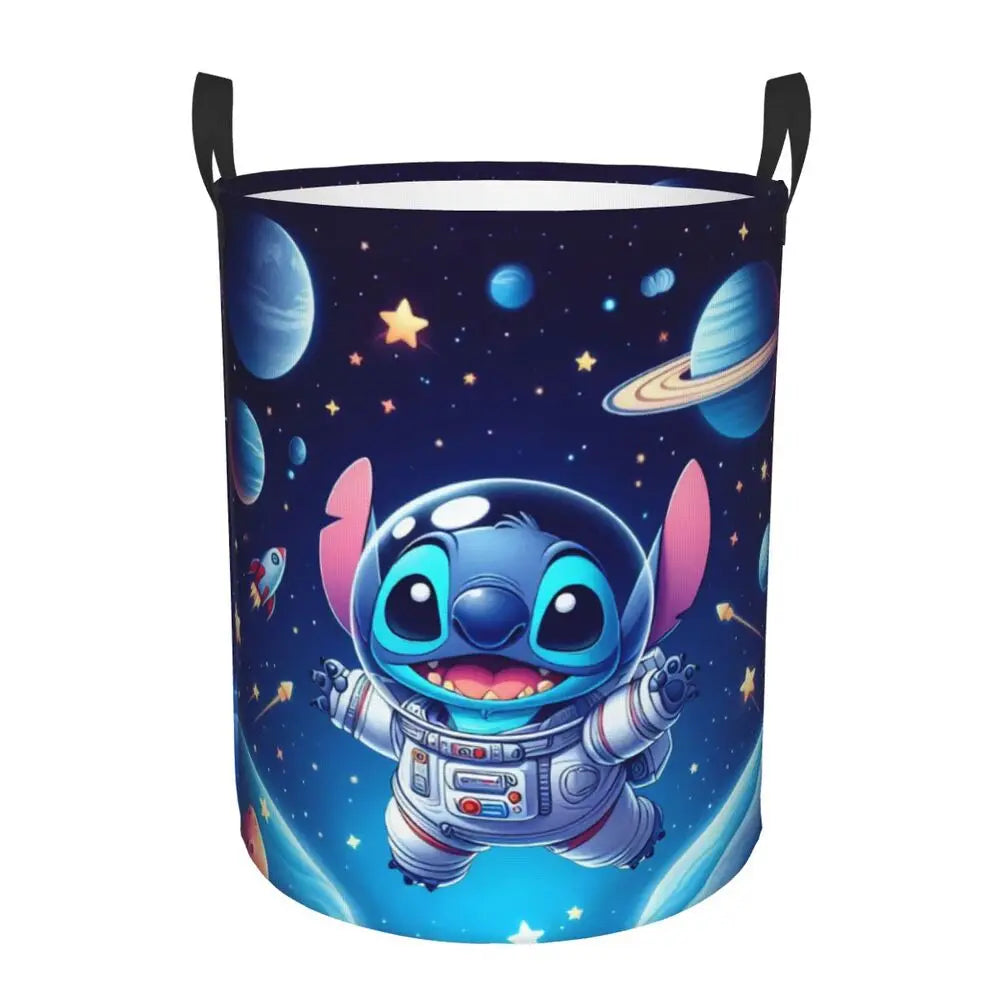Custom Stitch Kiss Angel Love Heart Anime Laundry Hamper Large Clothes Storage Basket Toy Bin Organizer for Boy Girl
