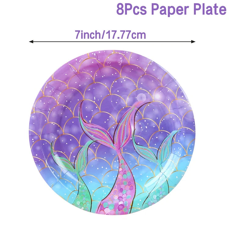 Mermaid Party Disposable Tableware Banner Mermaid Birthday Party Decorations Girl Under the Sea Party Decoration Baby Shower