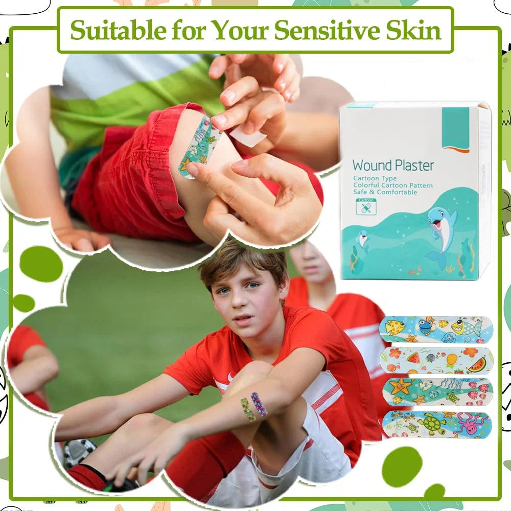 100Pcs Kids Bandages Bulk Kids Cute Cartoon Bandages Flexible Adhesive Strips Medical Waterproof Breathable for Children