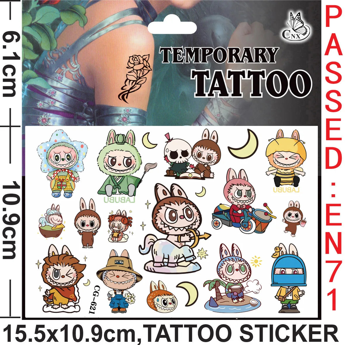 Original Cartoon Labubu Toys Tattoo Sticker  Anime Stickers Toys for Children Boys Sticker  Toys for Girls Laptop Sticker Pack