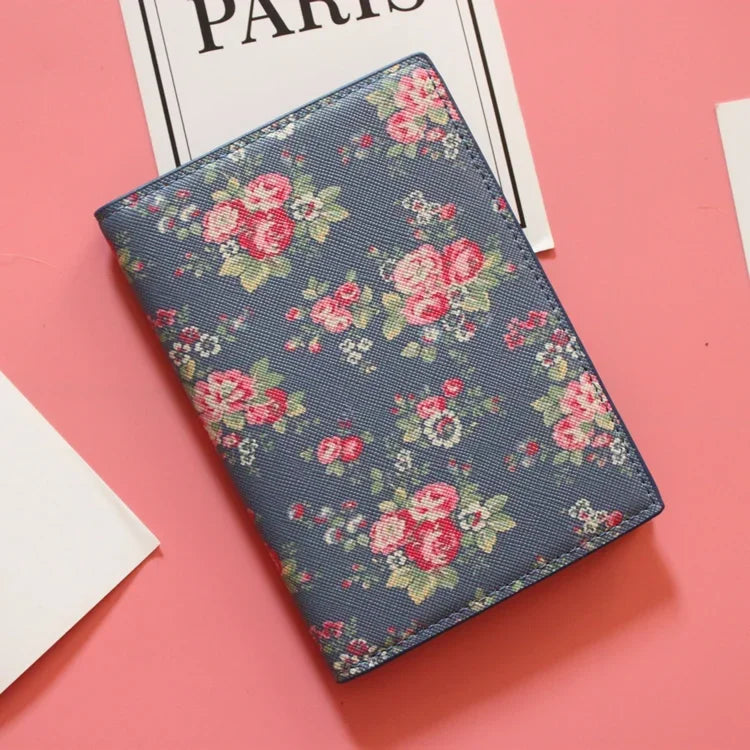 Fashion Men Women Travel Leather Passport Holder Card Case Protector Cover Floral Wallet Bags Flower Passport Cover for girls