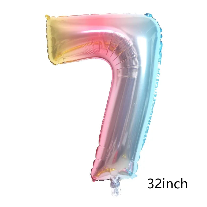 Rainbow Unicorn Foil Balloon 32inch Number Pink Star Balloons Unicorn Theme Kids Birthday Party Decorations Baby Shower Globos