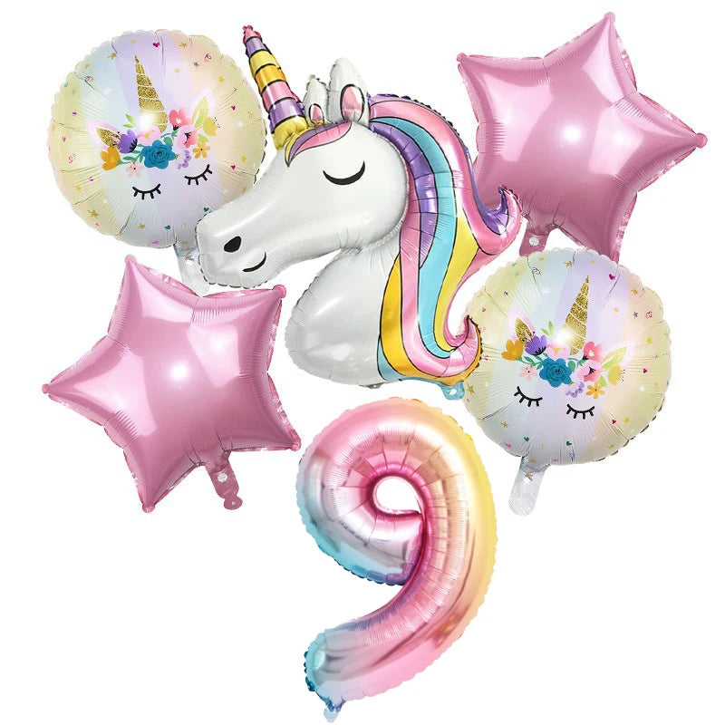Unicorn Balloon 32inch Number Foil Balloon Set Birthday Party Decor Kids Unicorn Disposable Tableware Baby Shower Party Supplies