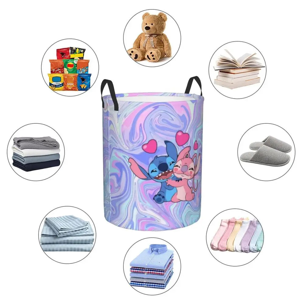 Custom I Love Stitch Laundry Basket Collapsible Toy Clothes Hamper Storage Bin for Kids Nursery