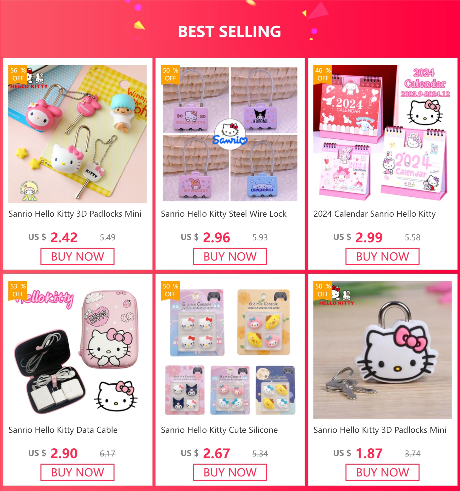Sanrio Hello Kitty 3D Padlocks Mini Lock Cartoon Cute Multifunctional Luggage Locker Suitcase Girl Drawer Travel Anti-Theft Lock
