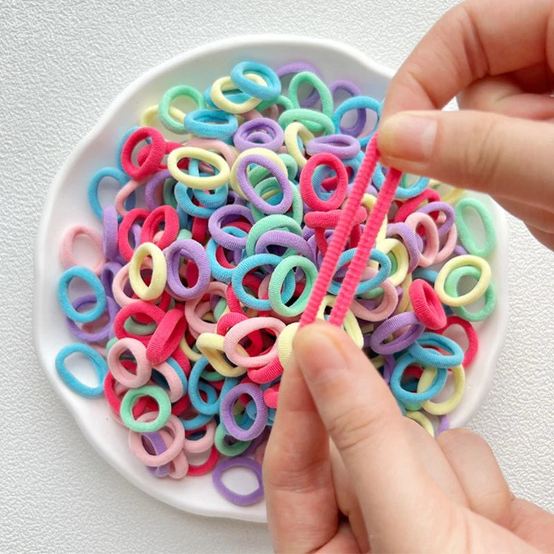50/100/200PCS Colorful Basic Nylon Ealstic Hair Ties for Girls Ponytail Hold Scrunchie Rubber Band Kids Basic Hair Accessories