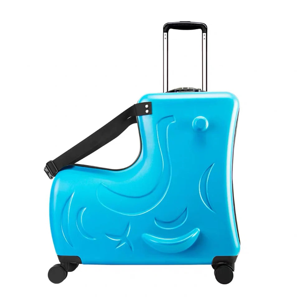 New Kids Riding Trojanl Luggage Hot Boys Girls Travel Trolley Alloy Children Sitting Rolling Luggage Suitcase Spinner Wheels
