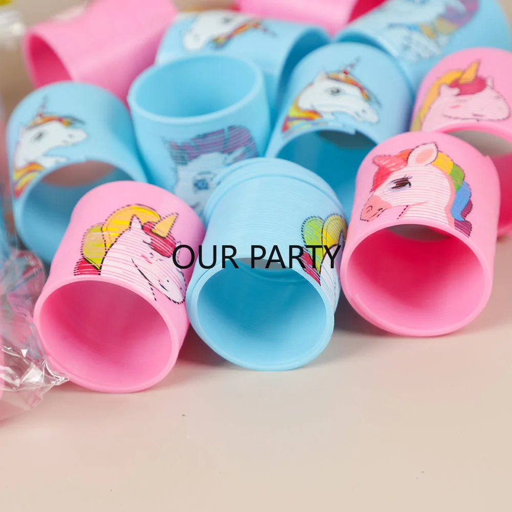 12Pcs Cartoon Unicorn Theme Rainbow Magic Spring Toys for Kids Birthday Party Favors Giveaway Gifts Goodie Bag Pinata Fillers