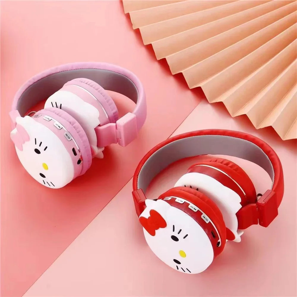 Sanrio Bluetooth Headphone Hello Kitty Wireless Headsets Cartoon Mic Foldable Lightweight Earphone for Phones Laptop Gift Pink