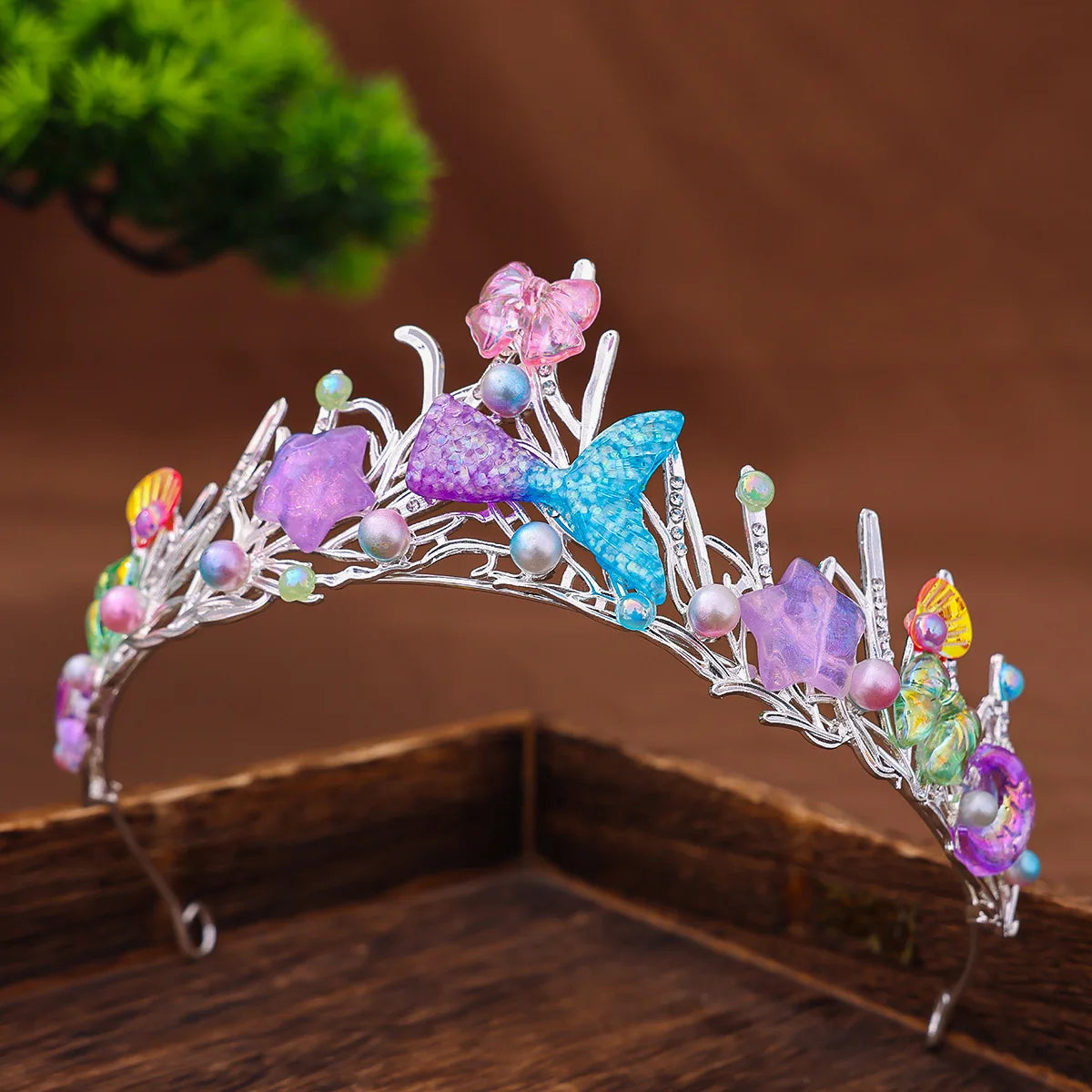 Handmade Mermaid Fish Crown Ocean Style Costume Seashell Starfish Hair Accessories for Women Girls Princess Birthday Party Tiara