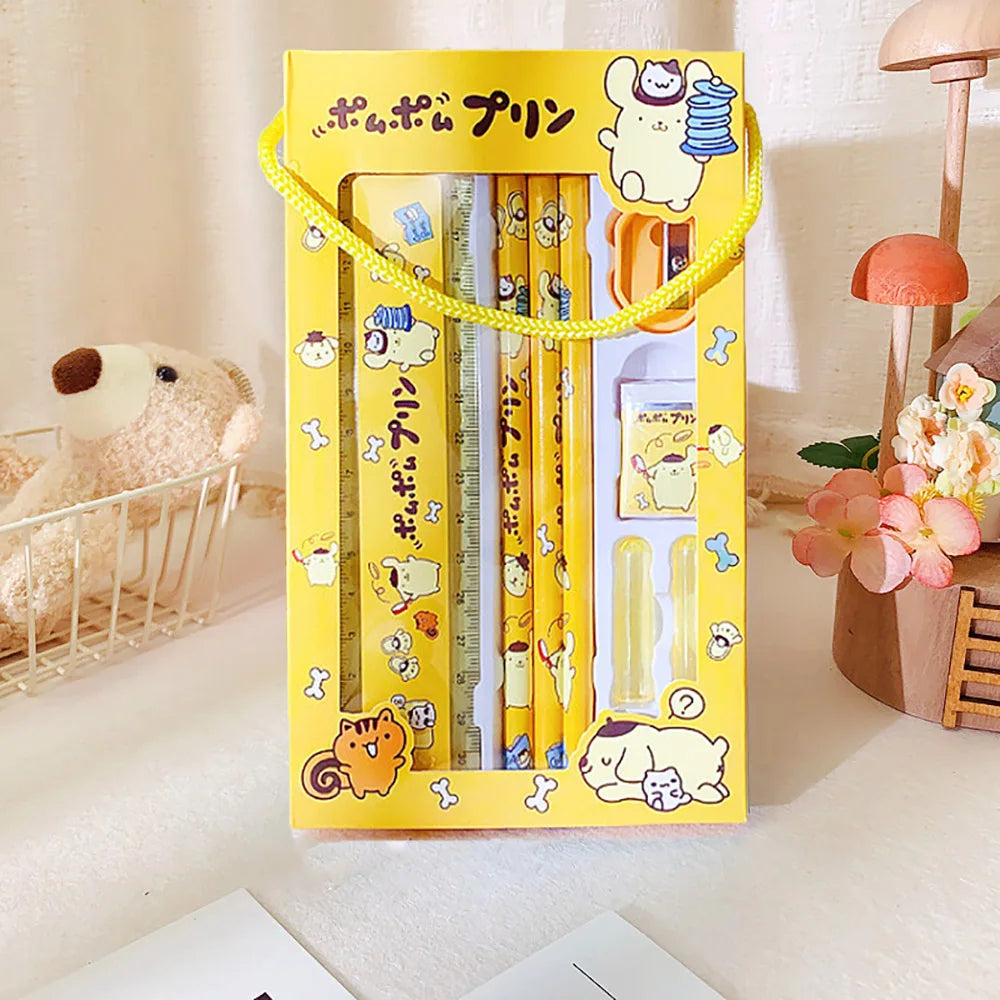 Sanrio Hellokitty Cinnamoroll Melody Kuromi Stationery Set Pencils Erasers Rulers Cartoon School Supplies Study Stationery Gifts