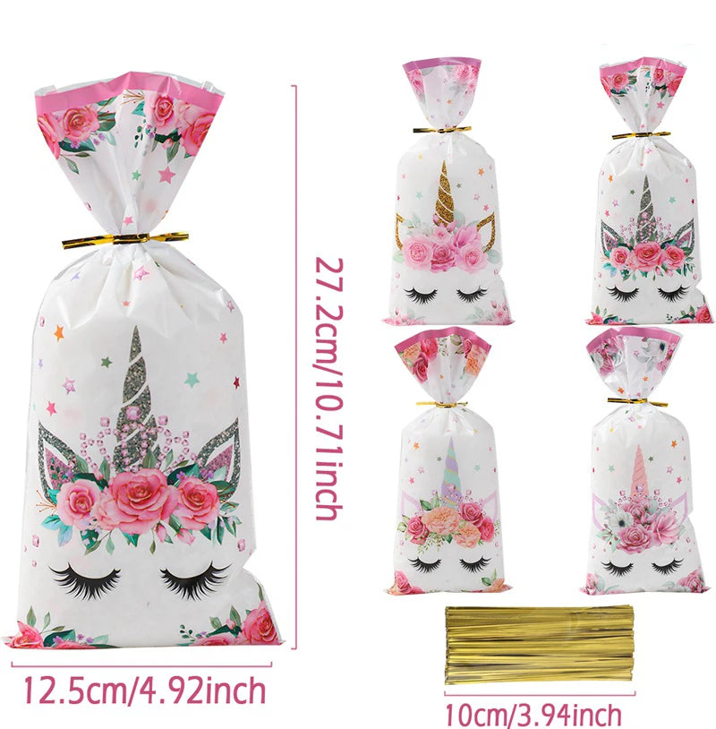 25/50/100pcs Unicorn Candy Bags Gift Packing Bags Birthday Party Decor Gift Bag for Guest Girl Birthday Supplies Baby Shower