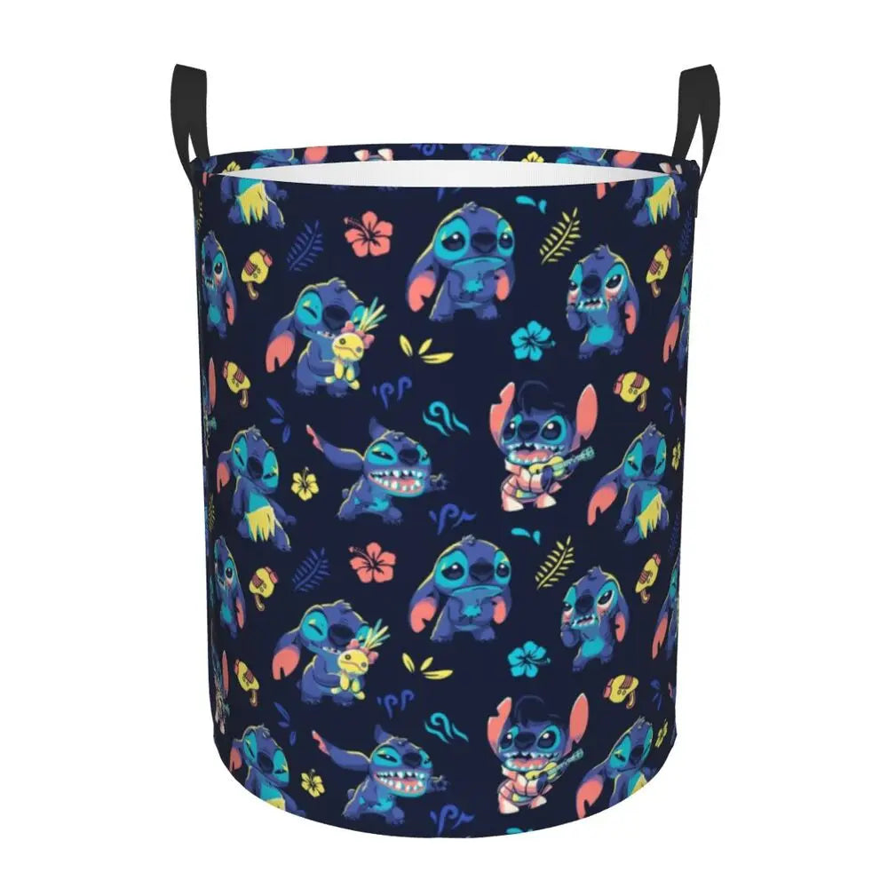 Custom Stitch Cartoon Anime Laundry Basket Foldable Clothes Hamper for Baby Kids Toys Storage Bag