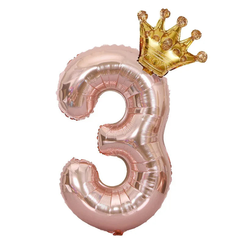 32 inch Rose Gold Crown Digital Balloon Set BOYS AND GIRLS Big  Number Foil  Balloon 0-9 Birthday Decoration