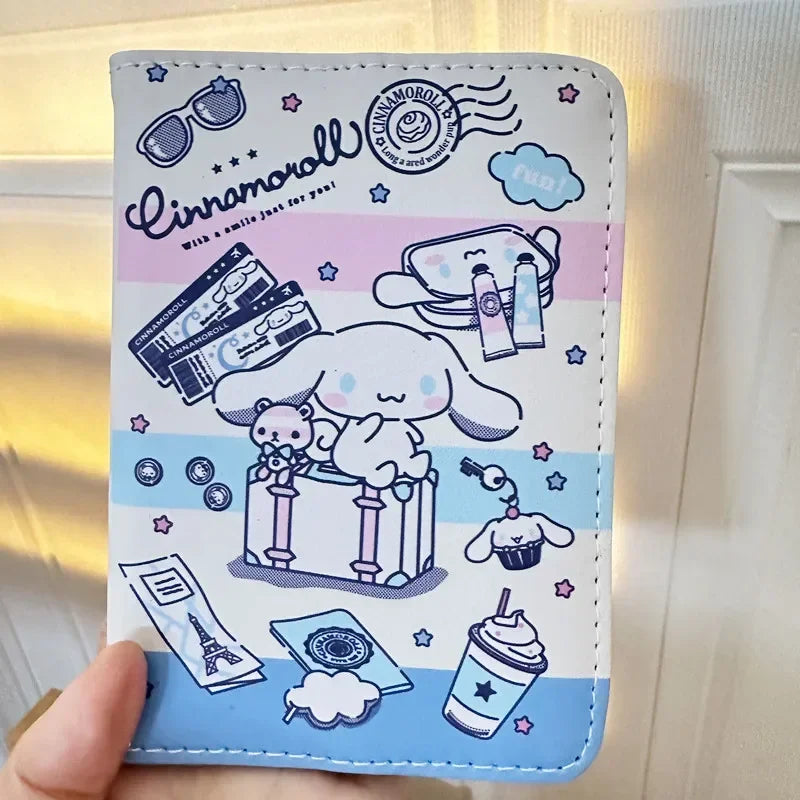 Sanrio Cinnamoroll Kuromi Mymelody Cartoon PU Passport Cover kawaii Anime Travel ID Credit Card Holders Clip Bags Girls Gifts