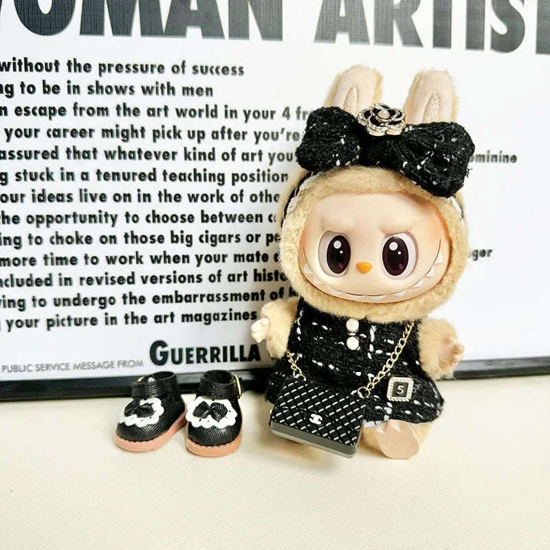 Cute 17cm Labubu Idol Doll Outfit Camellia Dress Bag Shoes Set The Monster Sitting Party Collection Mini DIY