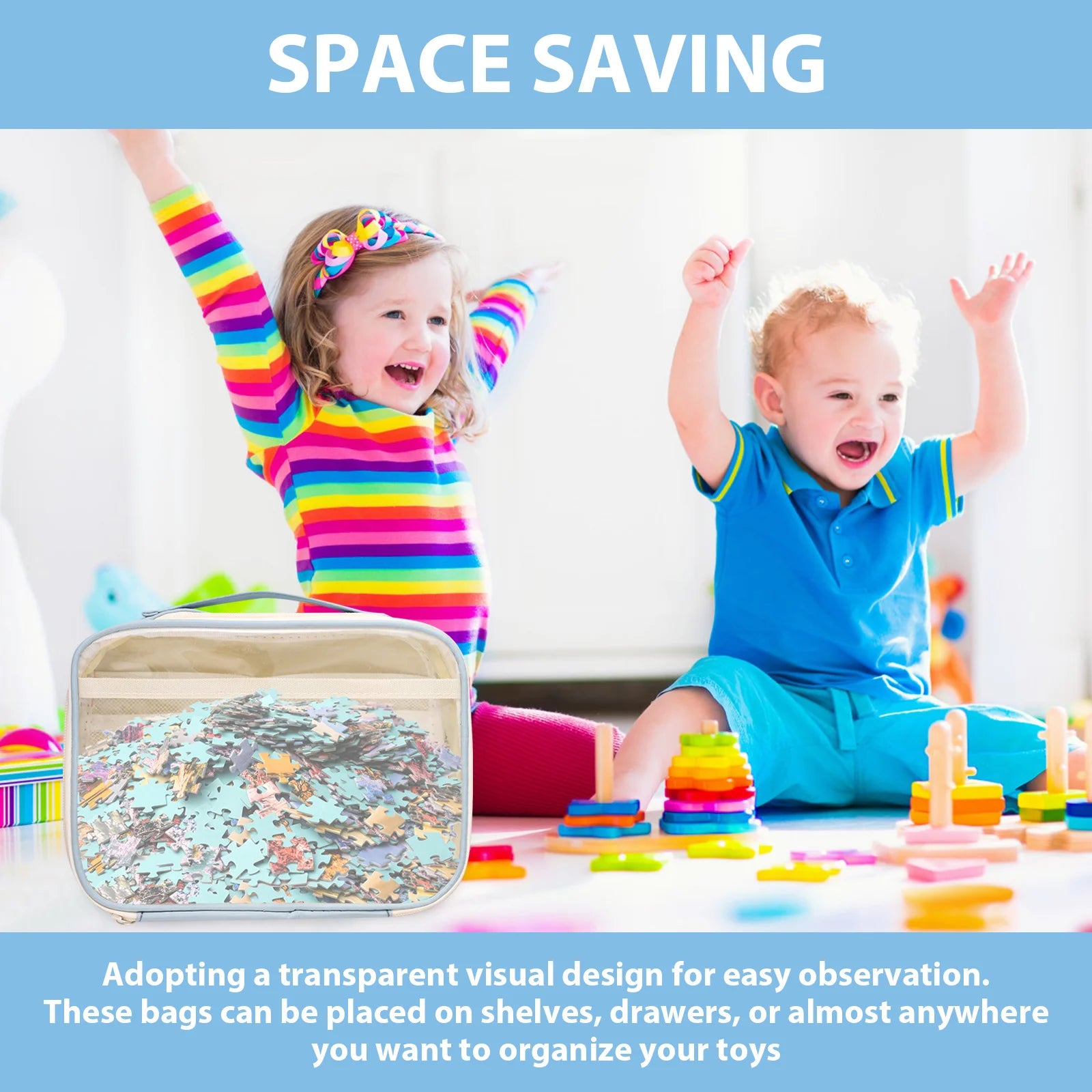 4 Pcs Toy Storage Bag with Top Handle and Zipper Large Capacity Board Game Storage Reusable Toy Organizer Bag for Board Games