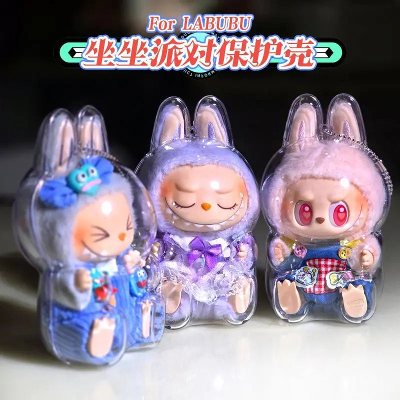 Labubu Case Sitting Party Transparent Protective Shell Dust Cover Protect Knapsack Hanging Decorations Christmas Gift Kids Toy