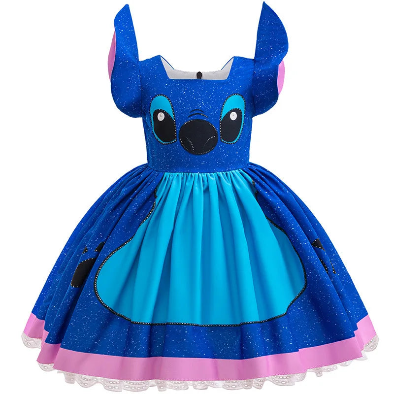 Cartoon Lilo Stitch Cosplay Costume Girls Stitch Blue Dress Birthday Halloween Party Costume