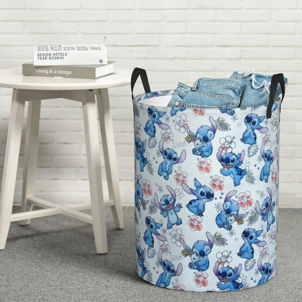 Customized SLilo And Stitch Cartoon Laundry Hamper Large Storage Basket Anime Kids Nursery Toy Organizer