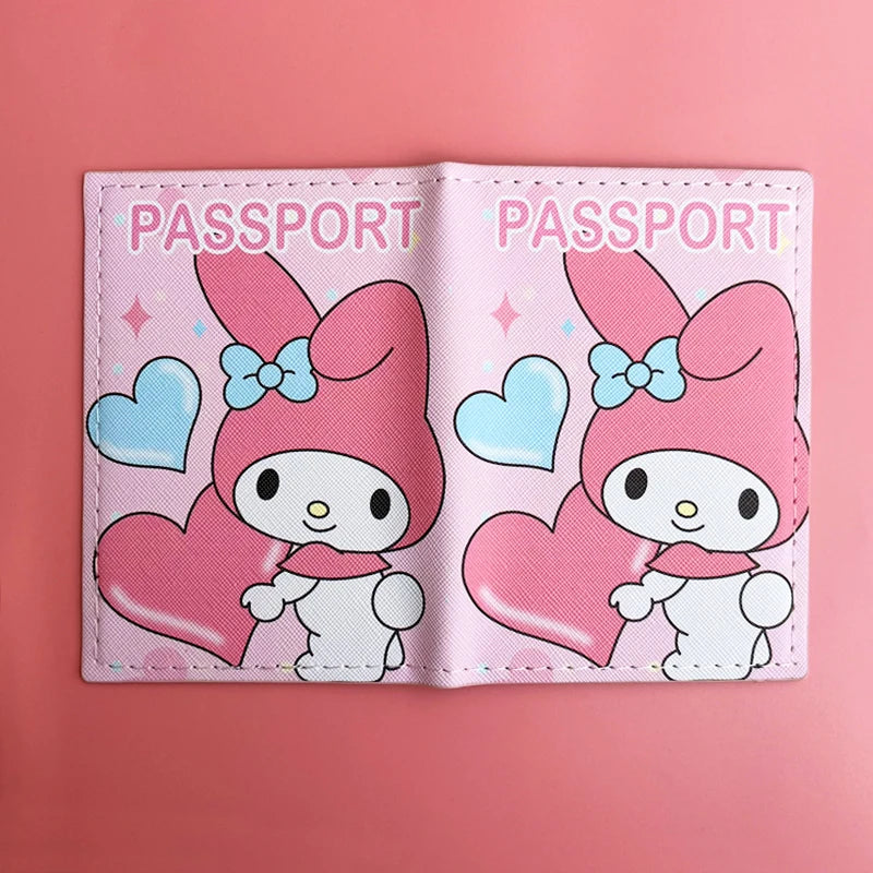 Sanrio MY Melody Passport Cover Girls Travel Passport Holder PU Leather Function Business Card Case For Women ID Card Holder
