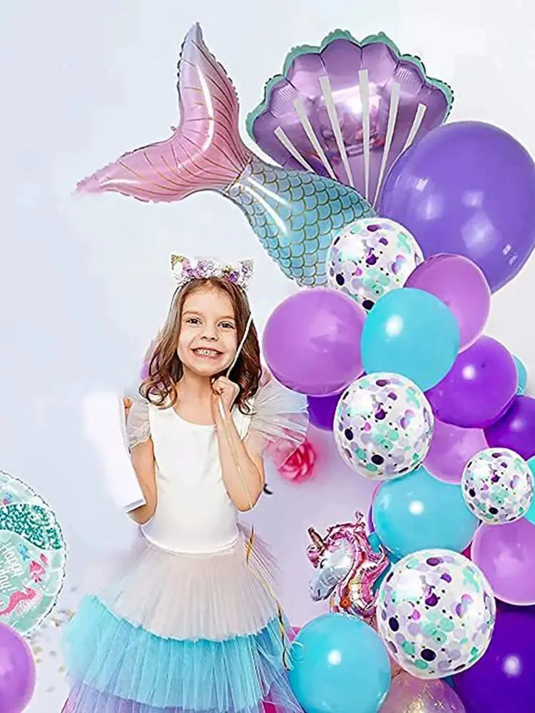 20pcs Mermaid Tail Shell Colorful Paper Balloon Set with Mermaid Theme Birthday Wedding Party Decoration Balloon