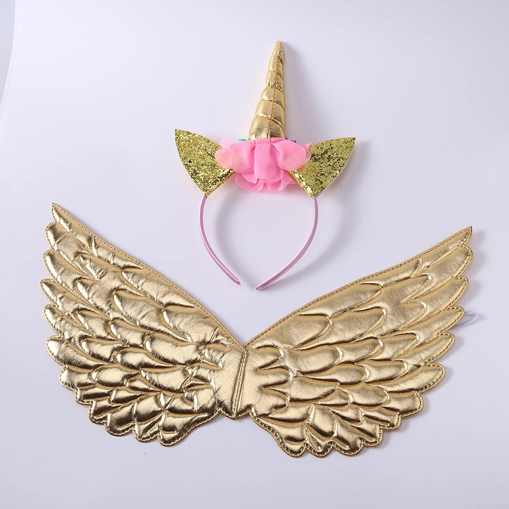Cute Unicorn Theme Wings Rainbow Little Girls Angel Wings Baby Shower Kids Birthday Party Decoration Prom Performance Cosplay