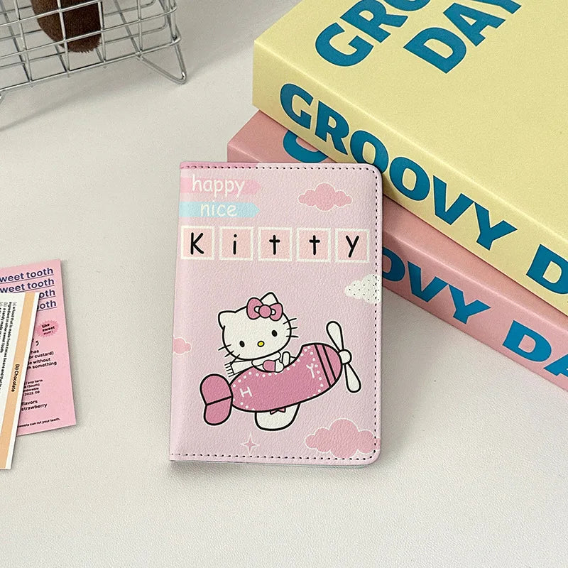 Sanrio Hello Kitty Travel Passport Cover Women Girls Passport Credit Card Holder PU Cartoon Organizer Case Passport Wallet Gift