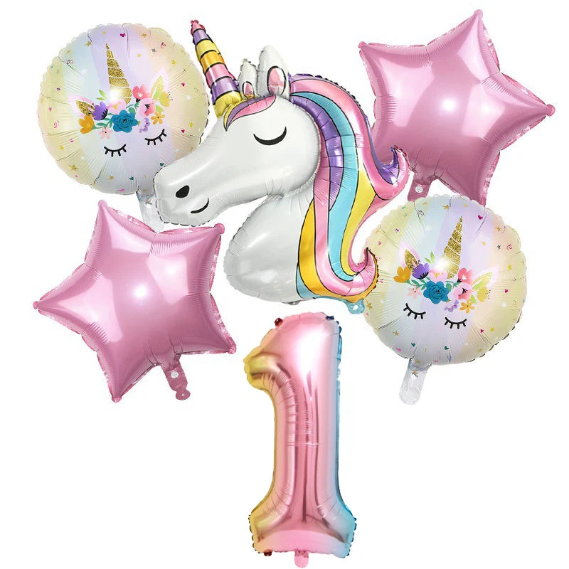 Unicorn Balloon 32inch Number Foil Balloon Set Birthday Party Decor Kids Unicorn Disposable Tableware Baby Shower Party Supplies