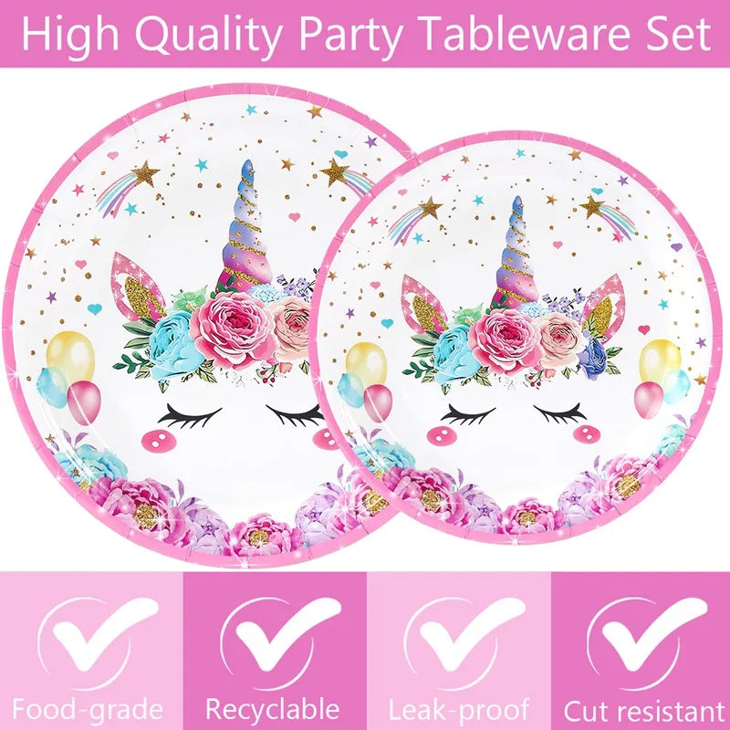 Unicorn Party Decoration Disposable Tableware Unicorn Birthday Party Decorations Kids Baby Shower Girl Birthday Party Supplies