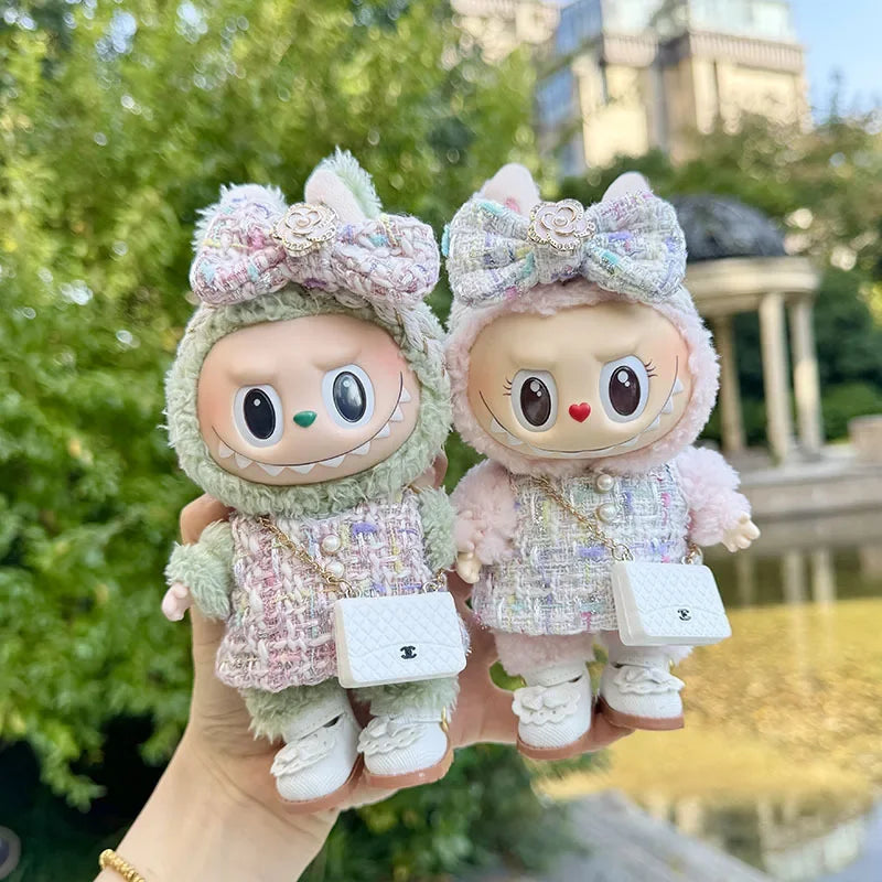 Cute 17cm Labubu Idol Doll Outfit Camellia Dress Bag Shoes Set The Monster Sitting Party Collection Mini DIY