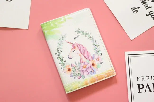Lovely unicorn girl travel abroad passport bag protective cover waterproof  credit card holder minimalist wallet card wallet