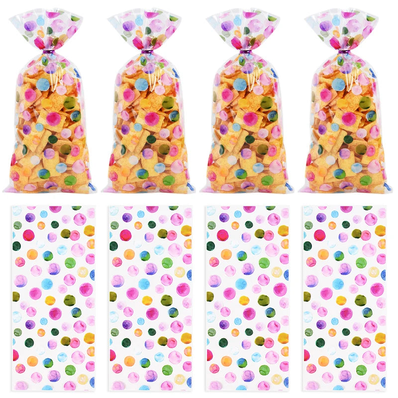 25/50pcs Rainbow Polka Dot Candy Cookie Bag Birthday Party Biscuit Gift Packaging Cellophane Bags Wedding Baby Shower Supplies