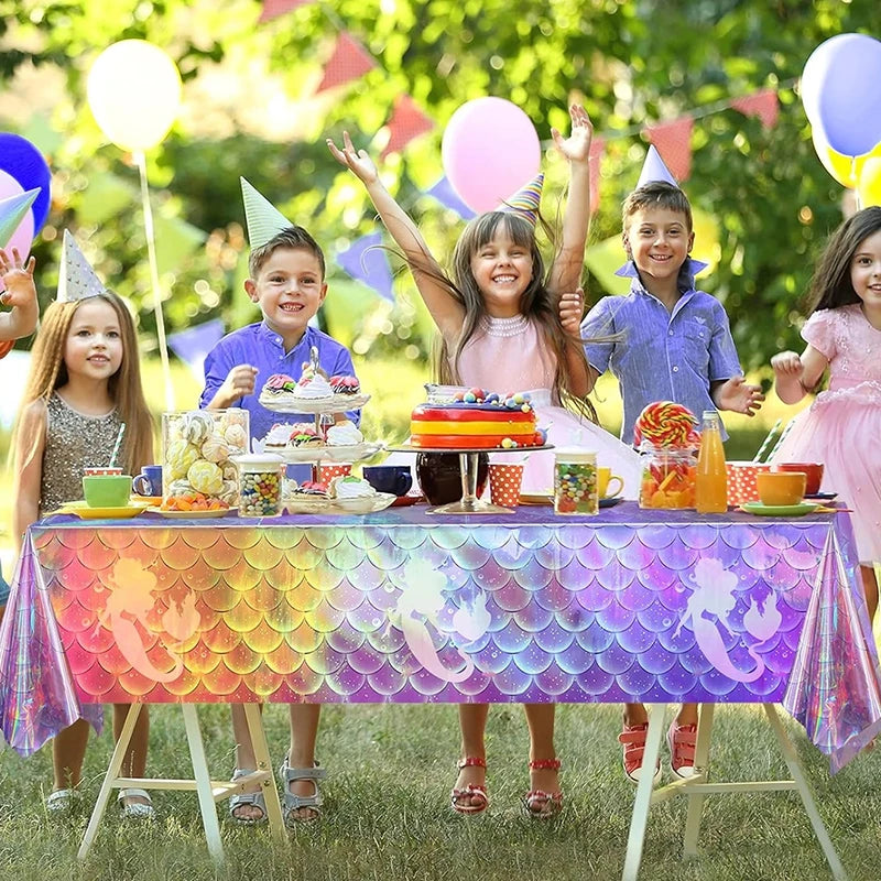 Mermaid Iridescence Plastic Tablecloths,Mermaid Laser Table Cloths for Girls Birthday Wedding Disco Mermaid Themed Party Decor