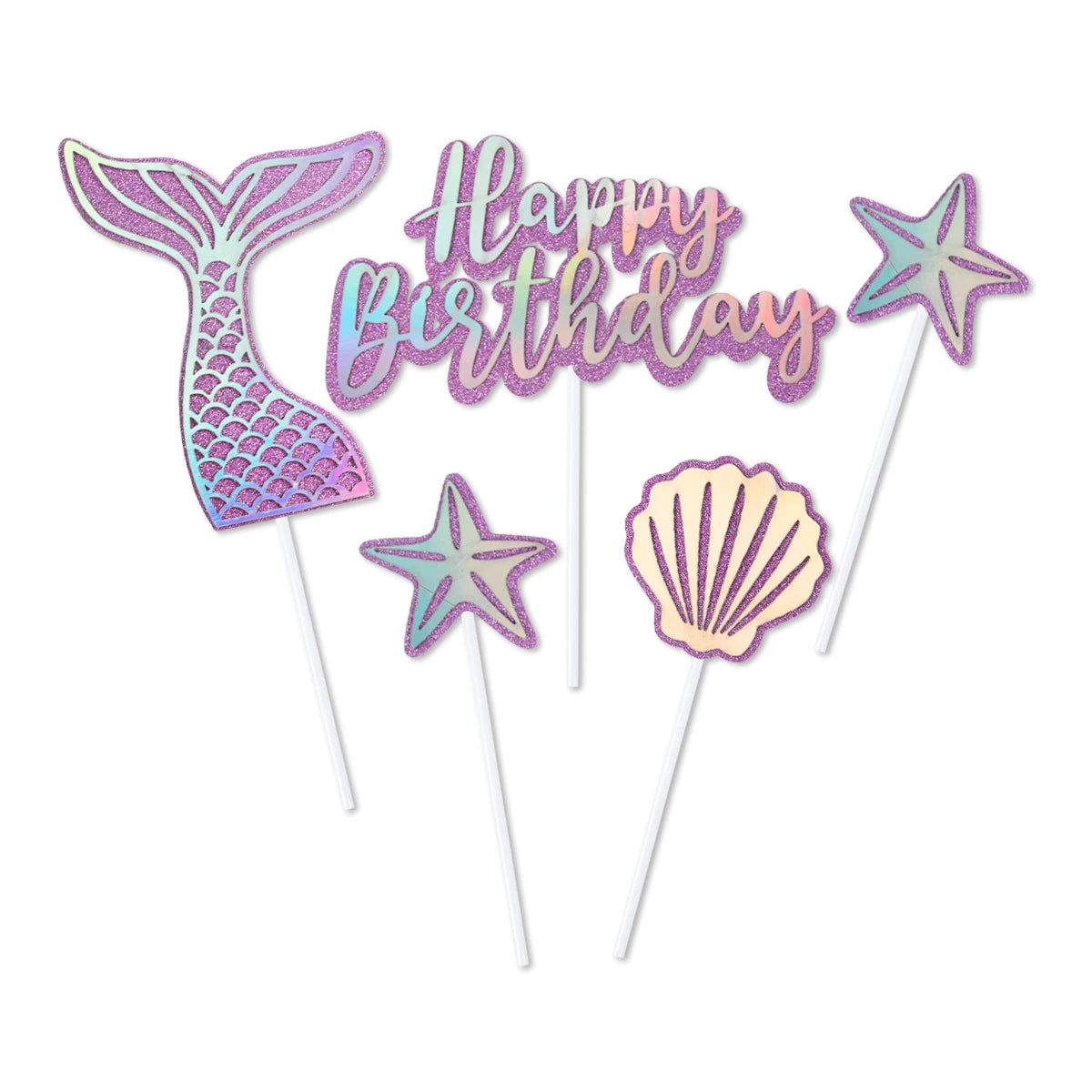 Mermaid Party Cake Decor Glitter Shell Starfish Mermaid Tail Cake Topper Under the Sea Girls 1st 2th Birthday Cupcake Topper