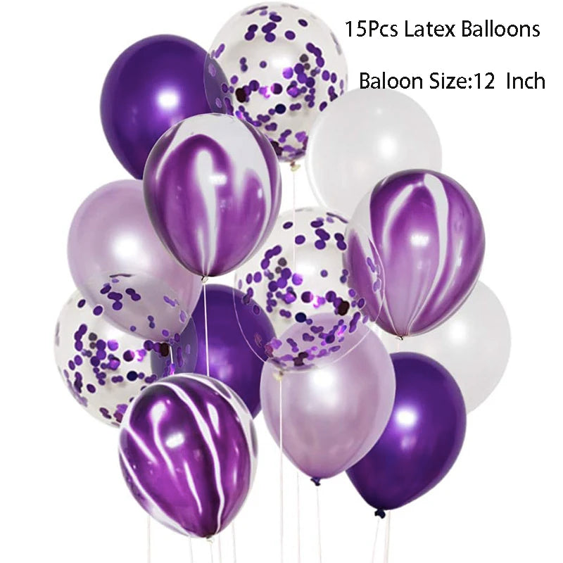 Purple Happy Birthday Banner Party Decorations Purple White Balloons Garlands Lavender Mermaid Birthday Themed Party Streamers