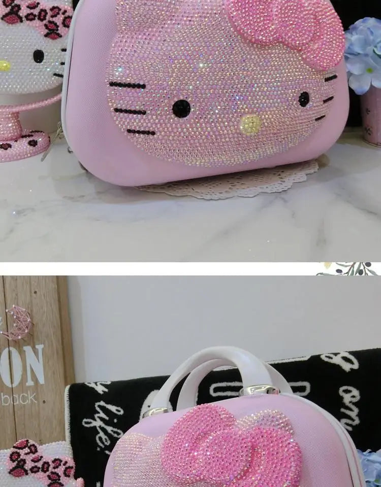 Kawaii 14 Inches Hello Kitty Cosmetic Case Sanrioed Anime Suitcase High Capacity with Lock Storage Bag Girl High End Gift Travel