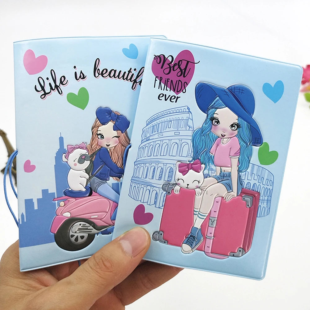 New Cute Travel Passport Cover Creative Relief Pattern Passport Holder Girl Anti-lost Telescopic Rope Protective Passport Case