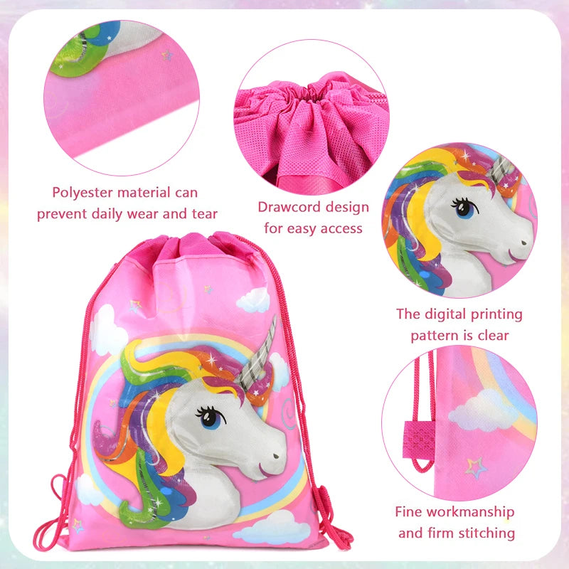 1/6/12Pcs Unicorn Drawstring Bag Kids Girls Unicorn Birthday Party Favors Supplies Candy Gift Packaging School Storage Backpacks